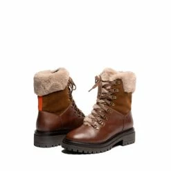 OSPREY LONDON Women's The Minnie Brown Leather And Suede Lace-Up Boots -Osprey LondonSales unnamed file 1110