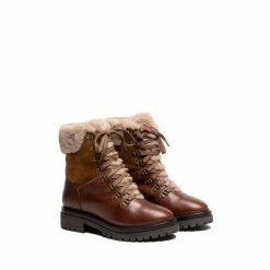 OSPREY LONDON Women's The Minnie Brown Leather And Suede Lace-Up Boots -Osprey LondonSales unnamed file 1113