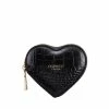 OSPREY LONDON Leather Viola Polished Croc Heart Zip Around Purse Black