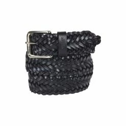 OSPREY LONDON Dean 3.5cm Plaited Leather Belt Black