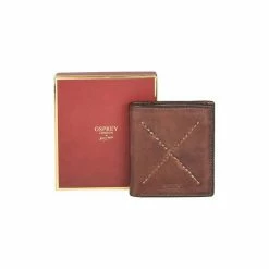 OSPREY LONDON Brown Cross Stitch Leather RFID ID Cardholder Wallet