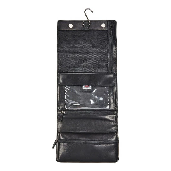 OSPREY LONDON Mens Carter Hanging Leather Washbag Black 3 OSPREY LONDON Mens Carter Hanging Leather Washbag Black - Image 3