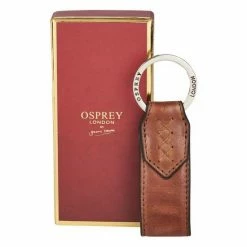 OSPREY LONDON Brown Cross Stitch Leather Keyring