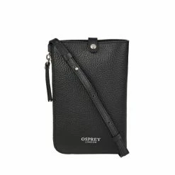 OSPREY LONDON Womens Electra Pebble Grain Leather Lanyard Phone Pouch Bag Khaki Green