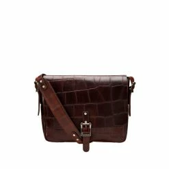 OSPREY LONDON Cognac Leather Brixton Croc Satchel Bag
