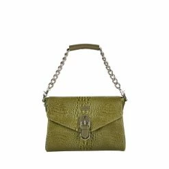 OSPREY LONDON Olive Green Gabrielle Croc Leather Shoulder Bag