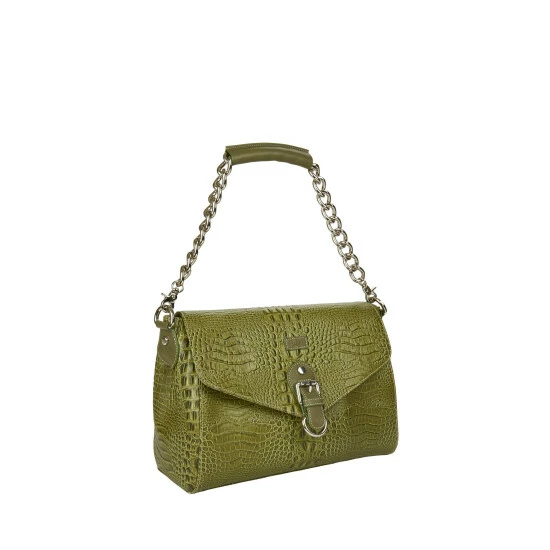OSPREY LONDON Olive Green Gabrielle Croc Leather Shoulder Bag 3 OSPREY LONDON Olive Green Gabrielle Croc Leather Shoulder Bag - Image 3