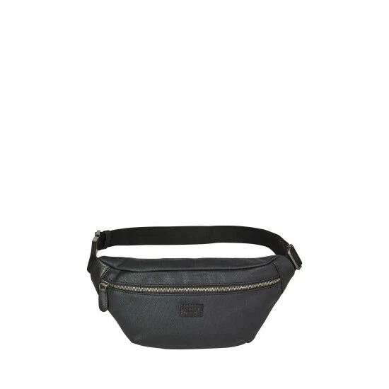 OSPREY LONDON Grantham Waxed Canvas & Leather Bumbag Black 4 OSPREY LONDON Grantham Waxed Canvas & Leather Bumbag Black - Image 4